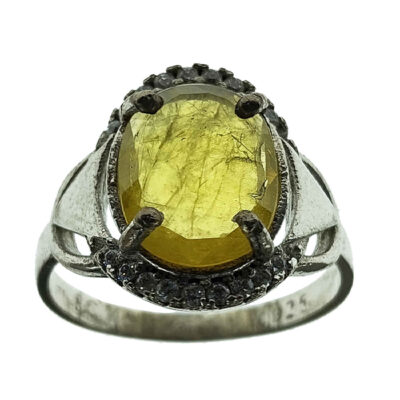 Yellow Citrine Silver Gemstone Ring for Women – Farideh Model, Traditional Persian Design