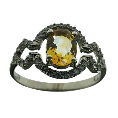 Yellow Citrine Silver Gemstone Ring for Women – Kamand Model, Traditional Design