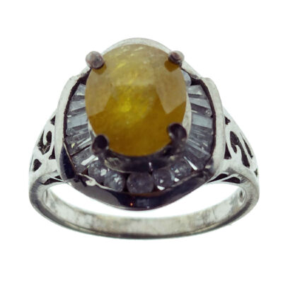 Yellow Citrine Silver Gemstone Ring for Women – Pareevash Model, Traditional Persian Design