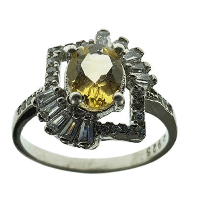 Yellow Citrine Silver Gemstone Ring for Women – Sussan Model, Traditional Design