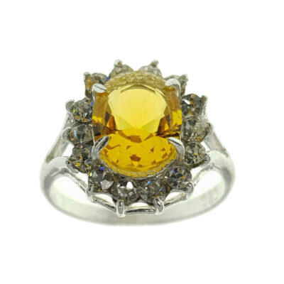 Natural Yellow Citrine Silver Gemstone Ring for Women – Traditional Design