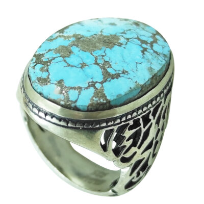 Neyshabur Turquoise Silver Gemstone Ring for Men – Traditional Persian Design