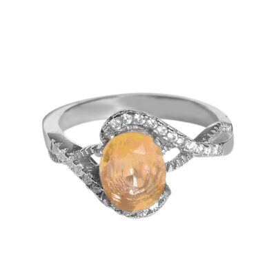 Yellow Citrine Silver Gemstone Ring for Women – Traditional Design