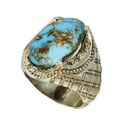 Neyshabur Turquoise Silver Gemstone Ring for Men – Handcrafted Traditional Persian Design