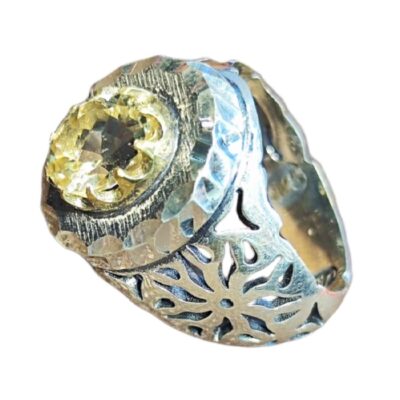 Yellow Citrine Silver Gemstone Ring for Men – Varshasb Model, Traditional Persian Design