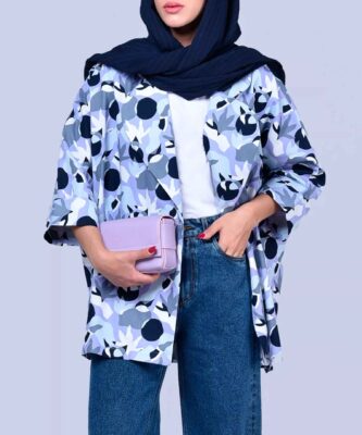 Stylish Persian Loose Fit Blazer Manto with Open Front and Dotted Design