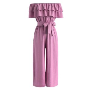 Pink Off the Shoulder Jumpsuit with Ruffles for Women