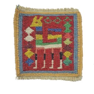 Handwoven Persian Kilim Coaster – Deer/Gazelle Design, Square Wool Boho