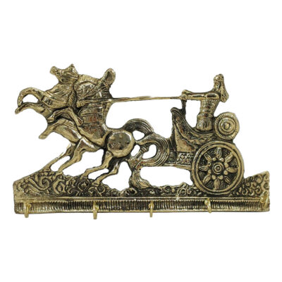 Vintage Brass Wall Key Holder with Chariot Design for Entryway