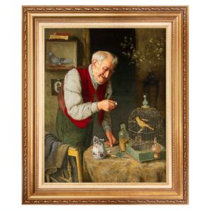 Hand-Knotted Persian Pictorial Rug from Tabriz Depicting Favourite Pet by Charles Spencelayh