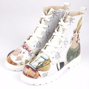 Graffiti Print Ankle Boot for Women – Synthetic Leather & Roper Heel