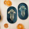 Artistic Concrete Serving Tray - Oval Floral Dark Green Tray