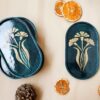Artistic Concrete Serving Tray - Oval Floral Dark Green Tray