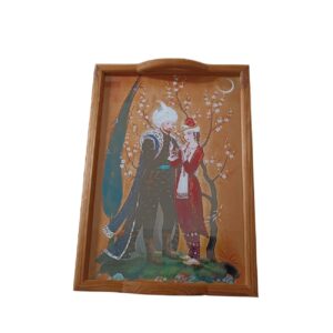 Ethnic Wooden Glass Serving Tray – Rectangular Khosrow & Shirin Pattern