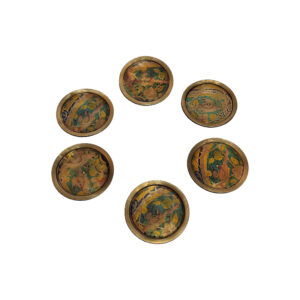 Brass Floral Coasters 6-Pack – Decorative Round Traditional Bird & Flower Design