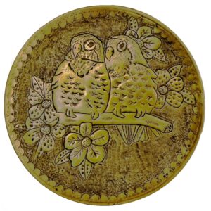 Decorative Brass Tray Hand-Engraved Ghalamzani Round with Birds & Flowers
