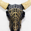 Decorative Bull Skull with Gold Horns Figurine - Western Theme Sculpture