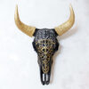 Decorative Bull Skull with Gold Horns Figurine - Western Theme Sculpture