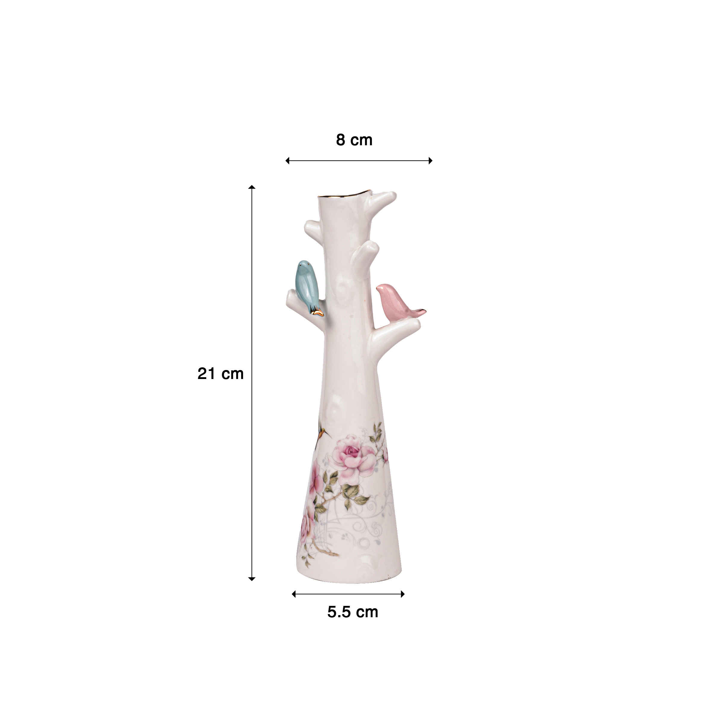 Decorative Ceramic Bud Vase in White, Featuring a Modern Floral and Bird Design for a Fresh Look