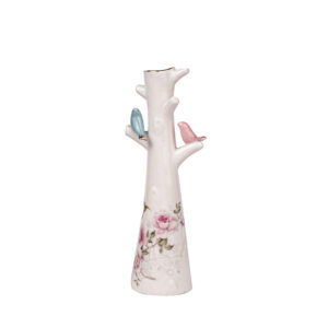 Decorative Ceramic Bud Vase in White, Featuring a Modern Floral and Bird Design for a Fresh Look