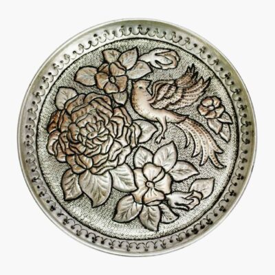 Hand-Engraved Persian Copper Decorative Display Plate, Birds and Flowers Traditional Ghalamzani Design