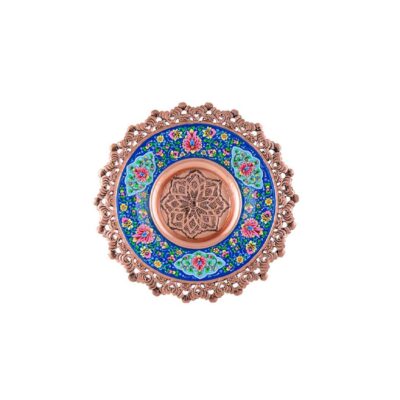 Handcrafted Persian Minakari Copper Decorative Display Plate, Floral Enamelwork and Iranian Artistic Heritage
