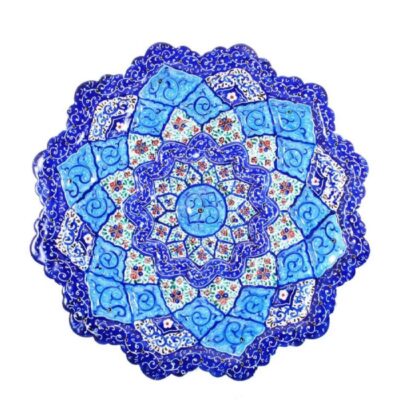 Hand-Painted Persian Minakari Copper Decorative Display Plate, Traditional Enamelwork and Iranian Art