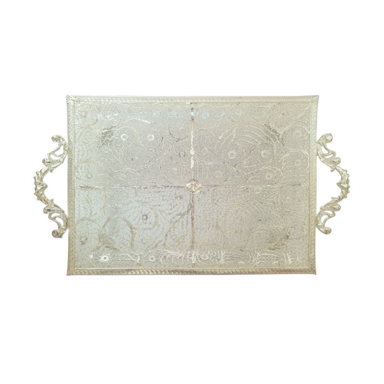 Decorative Filigree Copper Tray Silver Coated Artistic Style Handcrafted