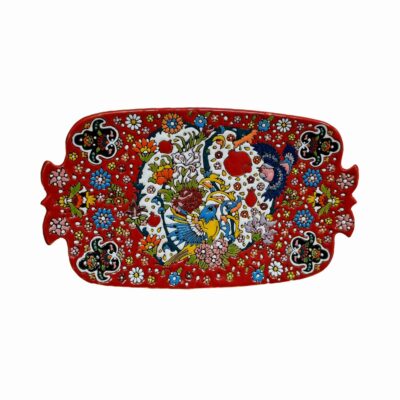 Decorative Pottery Tray with Persian MinaKari Handcrafted Pomegranate Design