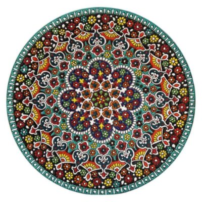 Handcrafted Persian Minakari Pottery Decorative Display Plate from Lalejin, Mandala Enamelwork