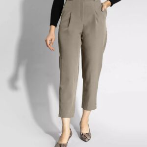 Fit Plain Pleated Pants with Belt for Women