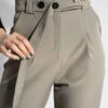 Fit Plain Pleated Pants with Belt for Women