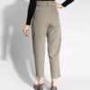 Fit Plain Pleated Pants with Belt for Women