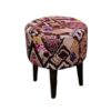 Round Footstool with Wooden Legs Inspired by Persian Art