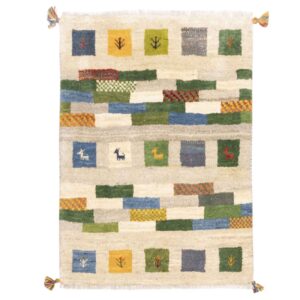 Handwoven Persian Kheshti Gabbeh Rug – Geometric Cream Wool