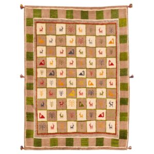 Handwoven Persian Geometric Gabbeh Rug – Checkered Cream Wool