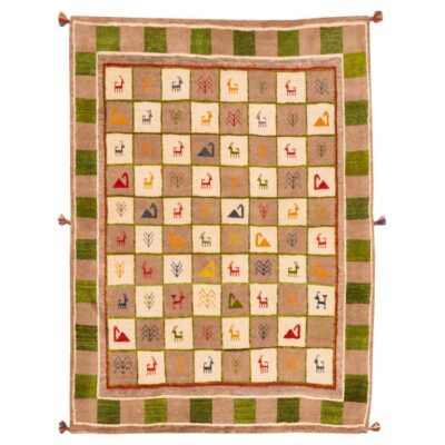 Handwoven Persian Geometric Gabbeh Rug - Checkered Cream Wool
