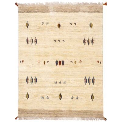 Handwoven Persian Tree of Life Gabbeh Rug with Tree Motifs - Cream Wool