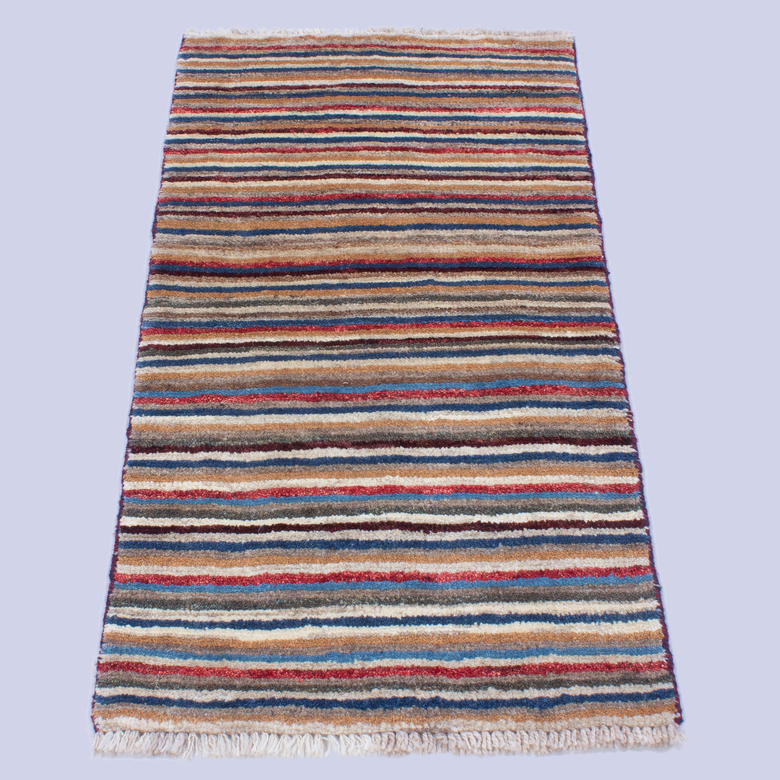 Genuine Handwoven Persian Striped Gabbeh Rug in Cream – Wool