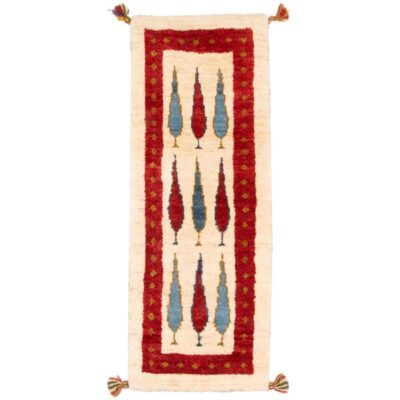 Handwoven Persian Tree of Life Gabbeh Runner Rug - Red Wool