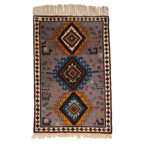 Hand-Knotted Persian Khorasan Tribal Rug (Geometric Diamond Pattern) – Brown Wool