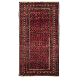 Hand-Knotted Persian Baluchistan Tribal Rug (Bukhara Design) – Maroon Bordered Wool
