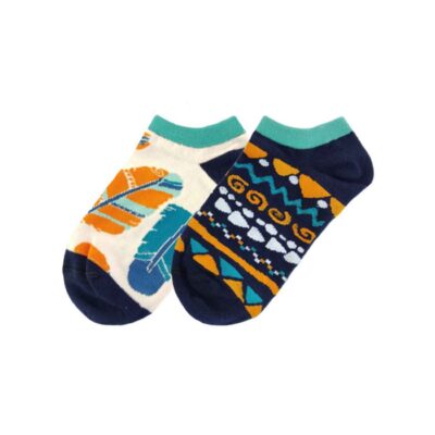Cotton and Polyester Blend Ankle Socks for Women with Feather Design, Soft Comfortable Everyday Wear