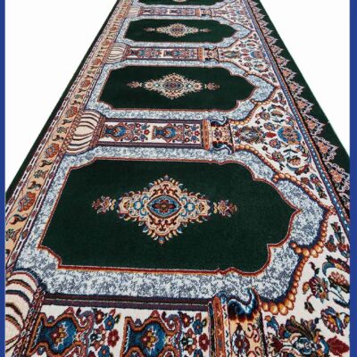 Islamic Mosque Carpet with Mihrab Design - Cotton Green, 5 Meters