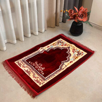 Islamic Padded Prayer Rug Janamaz Sajadah Mihrab Maroon