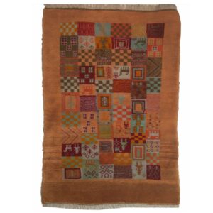 Genuine Handwoven Persian Geometric Gabbeh Rug – Checkered Brown Wool