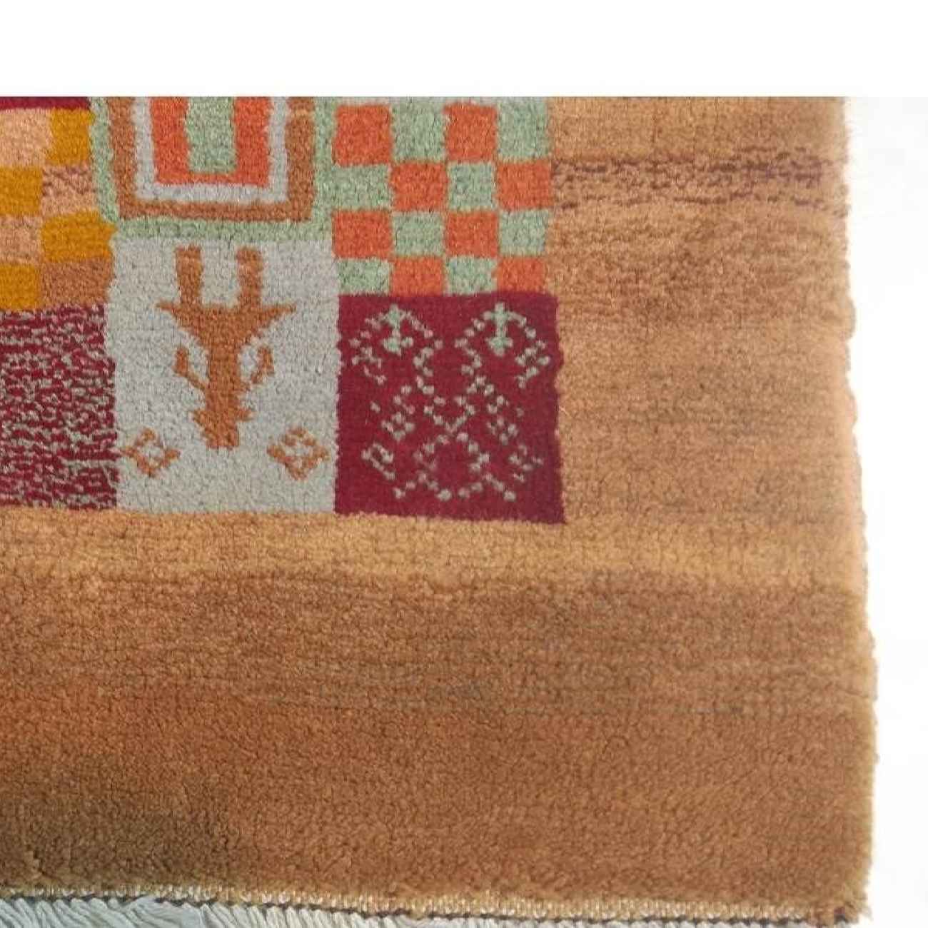Genuine Handwoven Persian Geometric Gabbeh Rug – Checkered Brown Wool