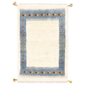 Authentic Handwoven Persian Minimalist Gabbeh Rug – Bordered White Wool