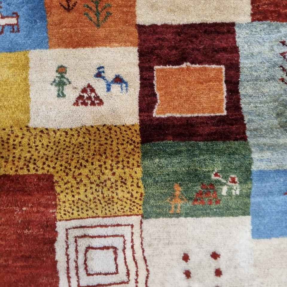 Genuine Handwoven Persian Kheshti Gabbeh Rug – Geometric Bordered Cream Wool