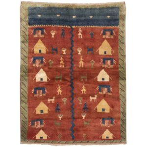 Handwoven Persian Pictorial Kashkuli Gabbeh Rug in Red – Wool